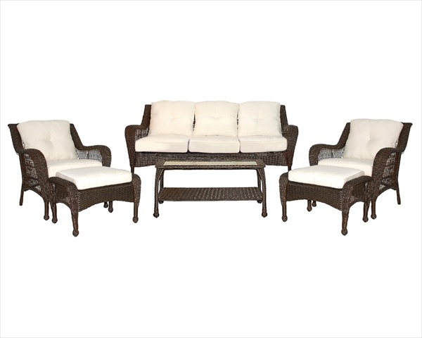 W61-FS006 6Pc Wicker Seating Set With Tan Cushions