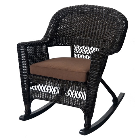 W00201R-A-2-FS007 Espresso Rocker Wicker Chair With Brown Cushion - Set 2