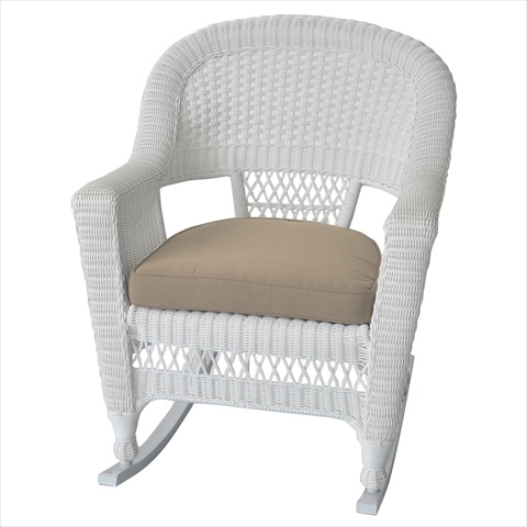 W00206R-B-2-FS006 White Rocker Wicker Chair With Tan Cushion - Set 2