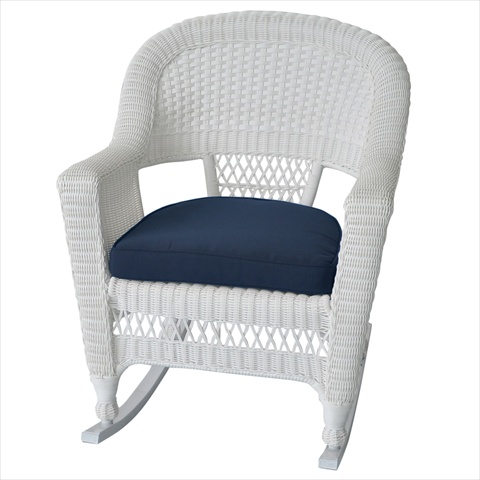 W00206R-B-2-FS011 White Rocker Wicker Chair With Blue Cushion - Set 2