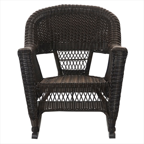 W00201R-A-2-RCES018 3 Piece Espresso Rocker Wicker Chair Set With Red Cushion