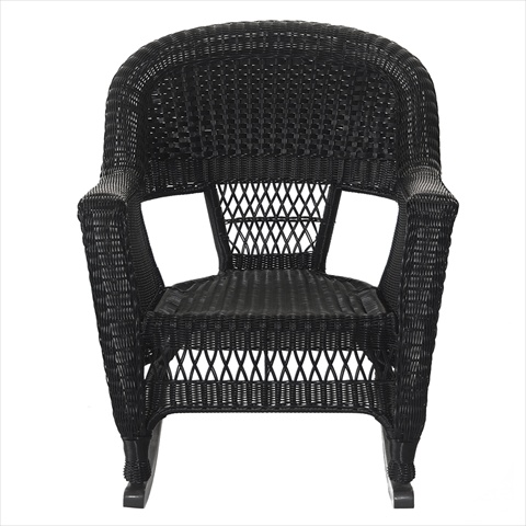 W00207R-D-2-RCES018 3 Piece Black Rocker Wicker Chair Set With Red Cushion