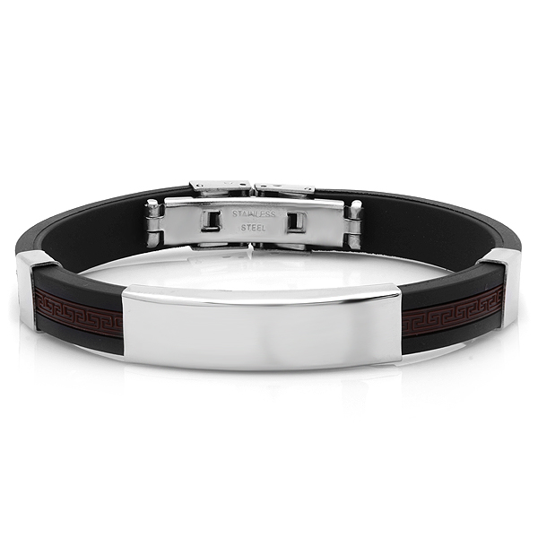 Picture of  Mens Black Rubber Bracelet- Brown