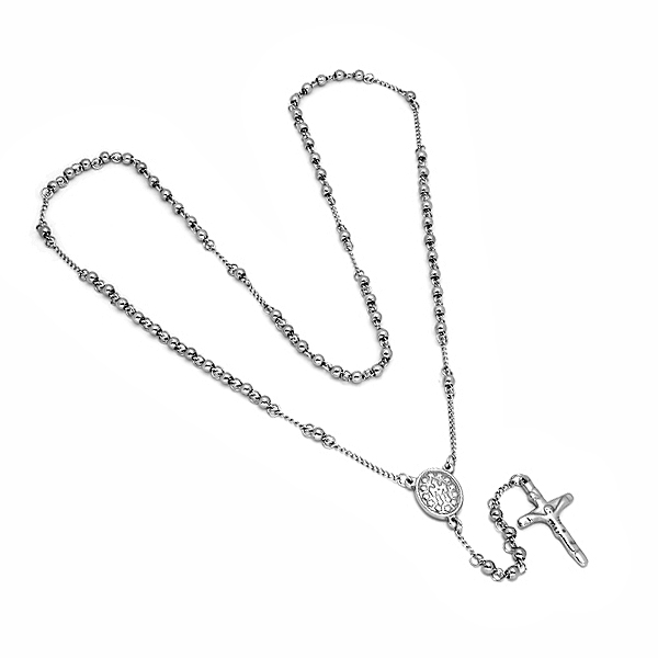 Picture of  Mens Stainless Steel Rosary Necklace With Cruifix Accent