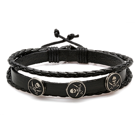 Picture of  Mens Genuine Black Leather Bracelet