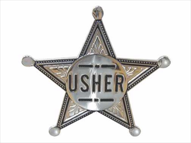 80572 Badge Usher Pin Back 2 In. Silver Star Metal