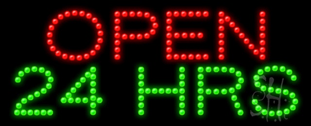 Picture of Everything Neon L100-0004 Open 24 Hrs Animated LED Sign 11&quot; Tall x 27&quot; Wide x 1&quot; Deep