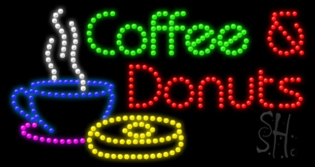 Everything Neon Coffee and Donuts Animated LED Sign 17" Tall x 32" Wide x 1" Deep
