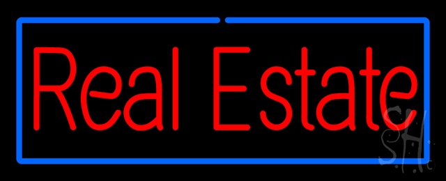 Everything Neon N100-1479 Red Real Estate Blue Border Neon Sign 13" Tall x 32" Wide x 3" Deep -  The Sign Store