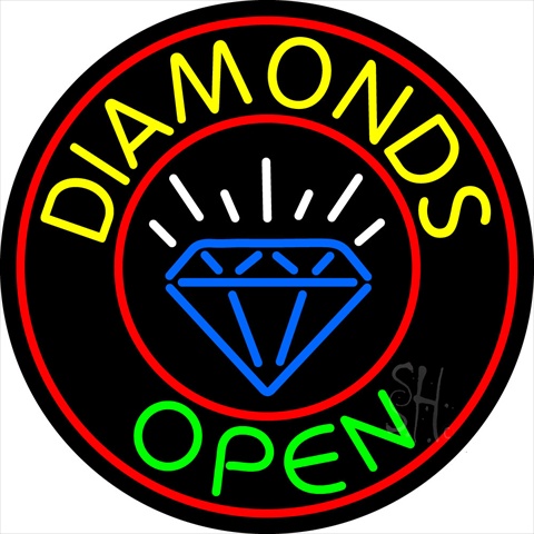 Sign Store N100-5593-clear Diamonds Open Block With Logo Clear Backing Neon Sign- 26 x 26 x 1 In.