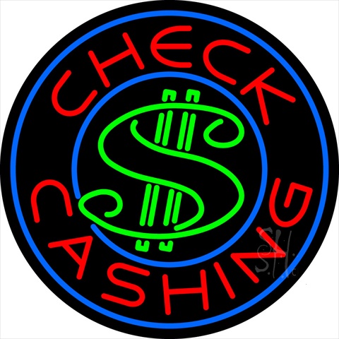 Sign Store N105-0185-clear Round Check Cashing Dollar Logo Clear Backing Neon Sign- 26 x 26 x 1 In.