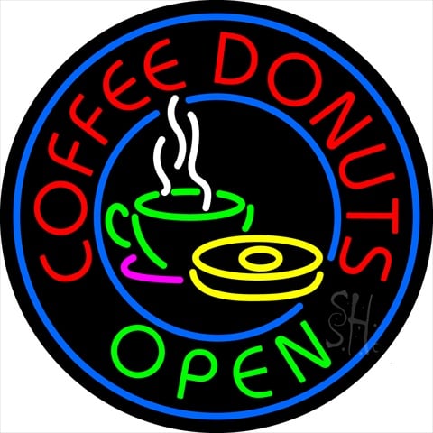 Everything Neon N105-0187 Round Red Coffee Donuts Open LED Neon Sign 18 x 18 - inches