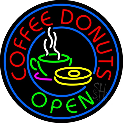 Sign Store N105-0187-clear Round Red Coffee Donuts Open Clear Backing Neon Sign- 26 x 26 x 1 In.