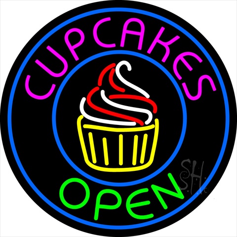Sign Store N105-0190-clear Cupcakes Open With Circle Clear Backing Neon Sign- 26 x 26 x 1 In.