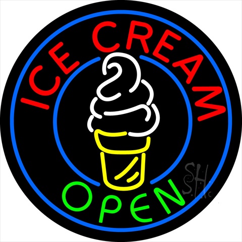 Sign Store N105-0196-clear Round Ice Cream With Logo In Between Clear Backing Neon Sign- 26 x 26 x 1 In.