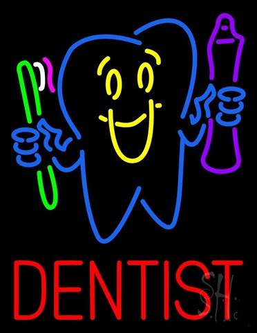 Sign Store N100-5362-clear Dentist Tooth Logo With Brush And Paste Clear Backing Neon Sign- 31 x 24 x 1 In.