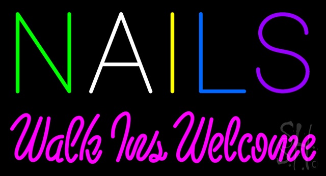 Sign Store N100-3098-clear Multi Colored Nails Walk-Ins Welcome Clear Backing Neon Sign- 37 x 20 x 1 In.