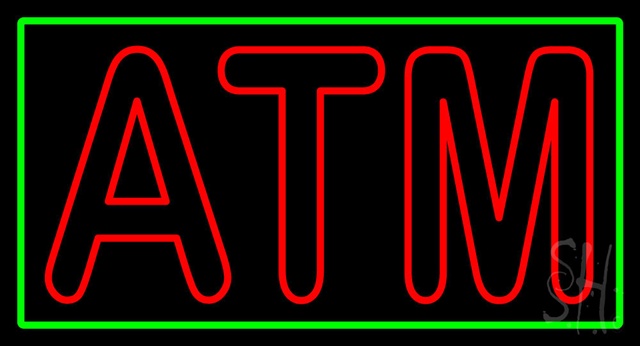 Sign Store N100-3121-clear Double Stroke ATM Green Border Clear Backing Neon Sign- 37 x 20 x 1 In.