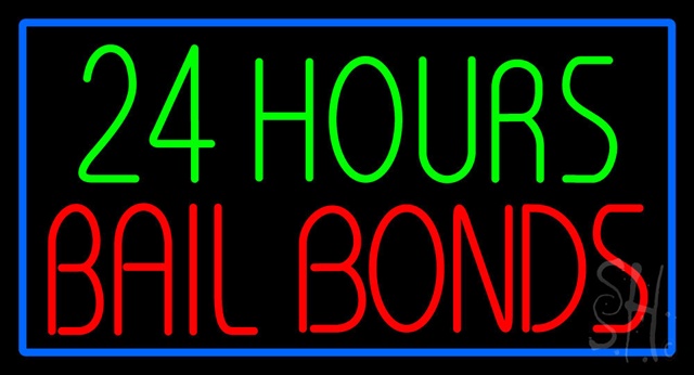 Sign Store N100-3124-clear 24 Hours Bail Bonds With Blue Border Clear Backing Neon Sign- 37 x 20 x 1 In.