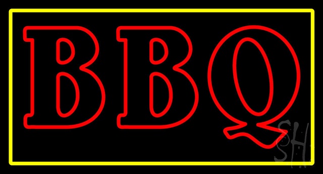 Sign Store N100-3126-clear Double Stroke Bbq With Yellow Border Clear Backing Neon Sign- 37 x 20 x 1 In.