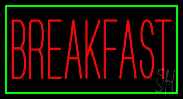 Sign Store N100-3129-clear Red Breakfast With Green Border Clear Backing Neon Sign- 37 x 20 x 1 In.