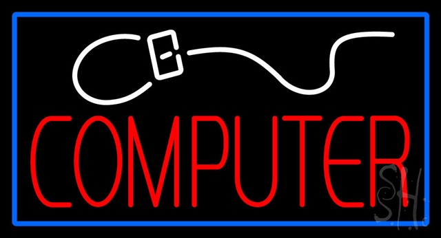 Sign Store N100-3141-clear Computer With Logo Blue Border Clear Backing Neon Sign- 37 x 20 x 1 In.
