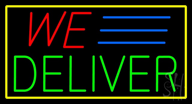 Sign Store N100-3143-clear We Deliver Yellow Rectangle Clear Backing Neon Sign- 37 x 20 x 1 In.