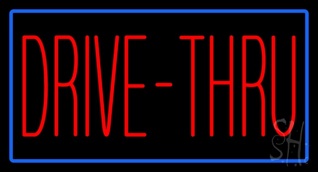 Sign Store N100-3146-clear Red Drive Thru With Blue Border Clear Backing Neon Sign- 37 x 20 x 1 In.