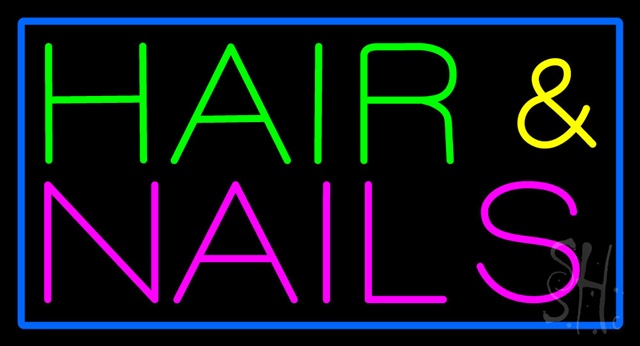 Sign Store N100-3158-clear Green Hair And Pink Nails With Blue Border Clear Backing Neon Sign- 37 x 20 x 1 In.
