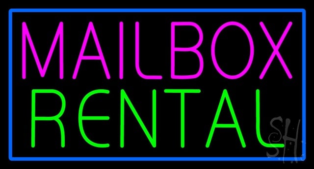 Sign Store N100-3166-clear Mailbox Rental Blue Rectangle Clear Backing Neon Sign- 37 x 20 x 1 In.
