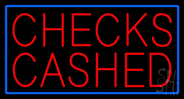 Sign Store N100-3170-clear Red Checks Cashed Blue Border Clear Backing Neon Sign- 37 x 20 x 1 In.