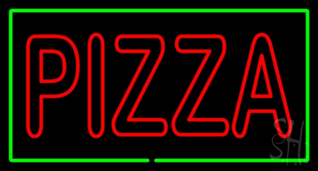 Sign Store N100-3184-clear Double Stroke Red Pizza With Green Border Clear Backing Neon Sign- 37 x 20 x 1 In.