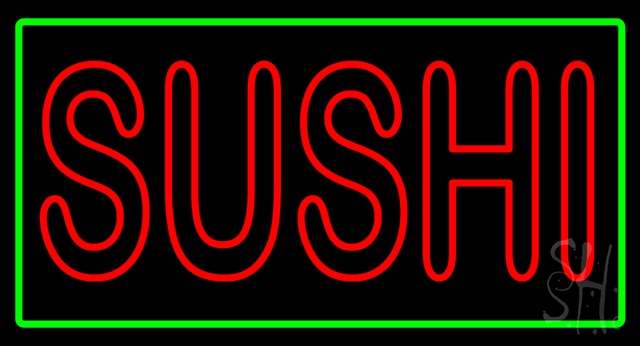 Sign Store N100-3190-clear Red Double Stroke Sushi With Green Border Clear Backing Neon Sign- 37 x 20 x 1 In.