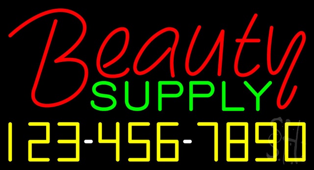 Everything Neon N100-3247 Red Beauty Supply with Phone Number LED Neon Sign 13 x 24 - inches -  The Sign Store