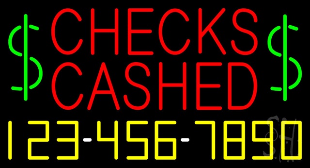 Sign Store N100-3256-clear Red Checks Cashed Dollar Logo With Phone Number Clear Backing Neon Sign- 37 x 20 x 1 In.