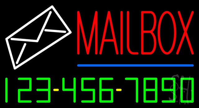 Sign Store N100-3278-clear Mailbox Blue Line Phone Number Clear Backing Neon Sign- 37 x 20 x 1 In.