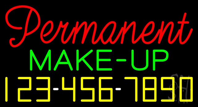 Sign Store N100-3293-clear Rde Permanent Make-Up With Phone Number Clear Backing Neon Sign- 37 x 20 x 1 In.