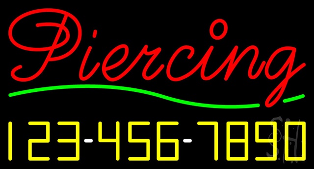 Sign Store N100-3295-clear Cursive Piercing With Phone Number Clear Backing Neon Sign- 37 x 20 x 1 In.