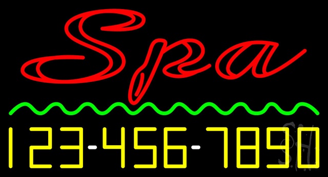 Sign Store N100-3301-clear Double Stroke Spa With Phone Number Clear Backing Neon Sign- 37 x 20 x 1 In.