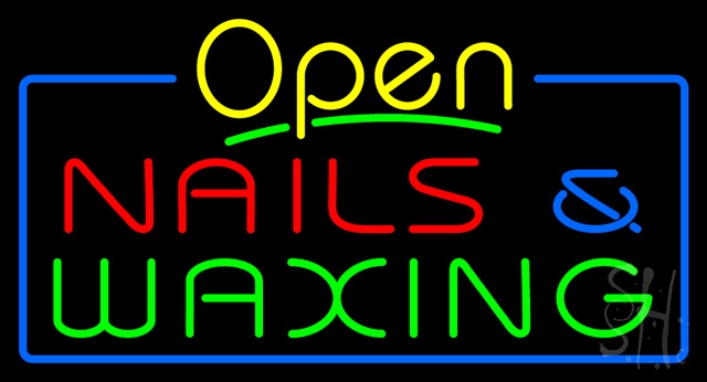 Sign Store N100-3333-clear Open Nails And Waxing Blue Border Clear Backing Neon Sign- 37 x 20 x 1 In.