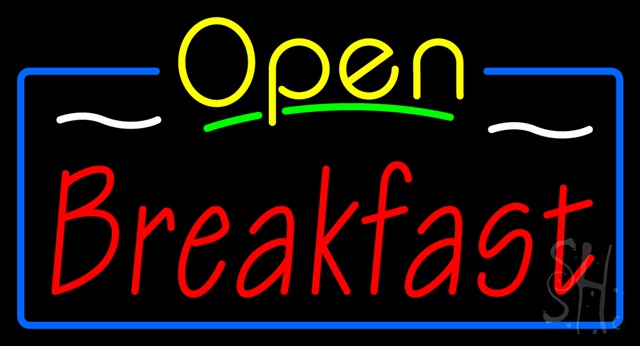 Everything Neon N100-3341 Open Breakfast with Blue Border LED Neon Sign 13 x 24 - inches
