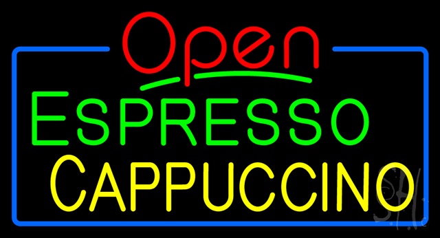 Sign Store N100-3352-clear Red Open Espresso Cappuccino With Blue Border Clear Backing Neon Sign- 37 x 20 x 1 In.