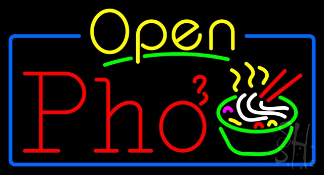 Sign Store N100-3356-clear Yellow Open Pho With Blue Border Clear Backing Neon Sign- 37 x 20 x 1 In.