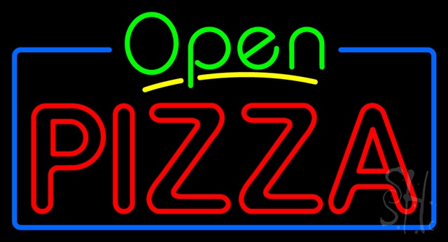 Sign Store N100-3357-clear Open Double Stroke Pizza With Blue Border Clear Backing Neon Sign- 37 x 20 x 1 In.