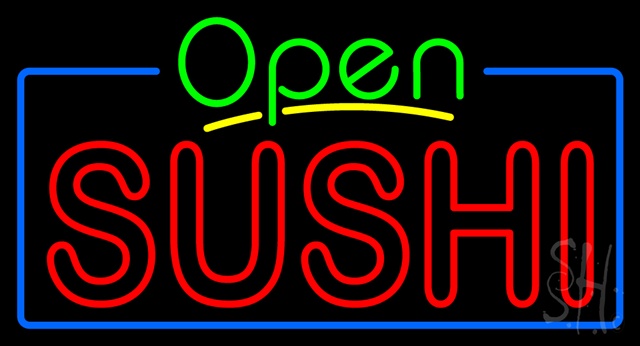 Sign Store N100-3358-clear Open Double Stroke Green Sushi Clear Backing Neon Sign- 37 x 20 x 1 In.