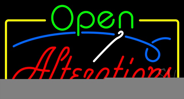 Sign Store N100-3365-clear Green Open Red Alterations Yellow Border Clear Backing Neon Sign- 37 x 20 x 1 In.