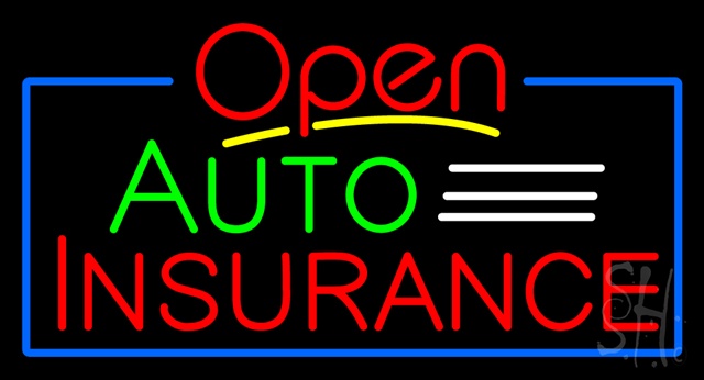 Sign Store N100-3373-clear Red Open Auto Insurance Blue Border Clear Backing Neon Sign- 37 x 20 x 1 In.