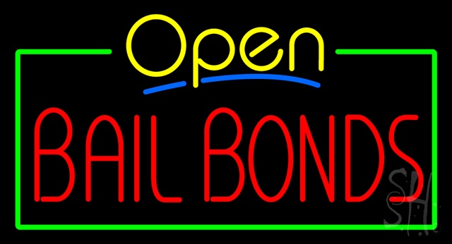 Sign Store N100-3379-clear Yellow Open Bail Bonds Green Line Clear Backing Neon Sign- 37 x 20 x 1 In.