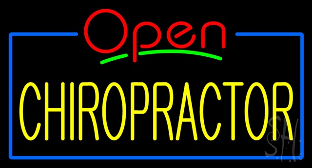 Sign Store N100-3405-clear Red Open Yellow Chiropractor Blue Border Clear Backing Neon Sign- 37 x 20 x 1 In.