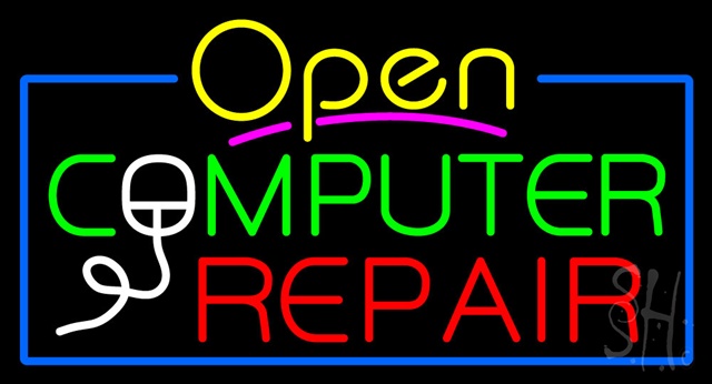 Sign Store N100-3411-clear Yellow Open Computer Repair Clear Backing Neon Sign- 37 x 20 x 1 In.